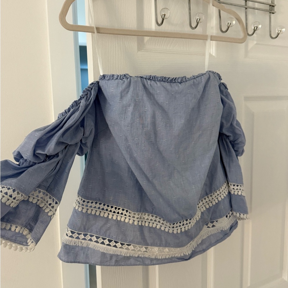 White House Black Market Blue Off-Shoulder Top
